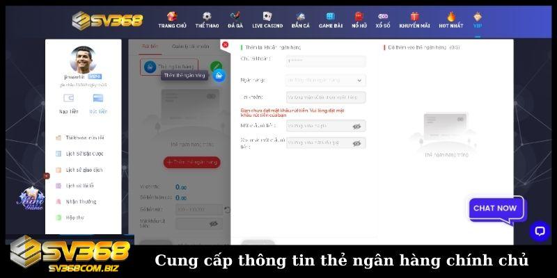 Rút tiền SV368 chỉ với 3 bước nhận tiền triệu xanh chín 3 Cung cấp thông tin thẻ ngân hàng chính chủ