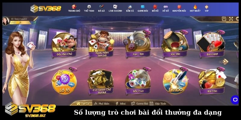 Số lượng trò chơi bài đổi thưởng đa dạng